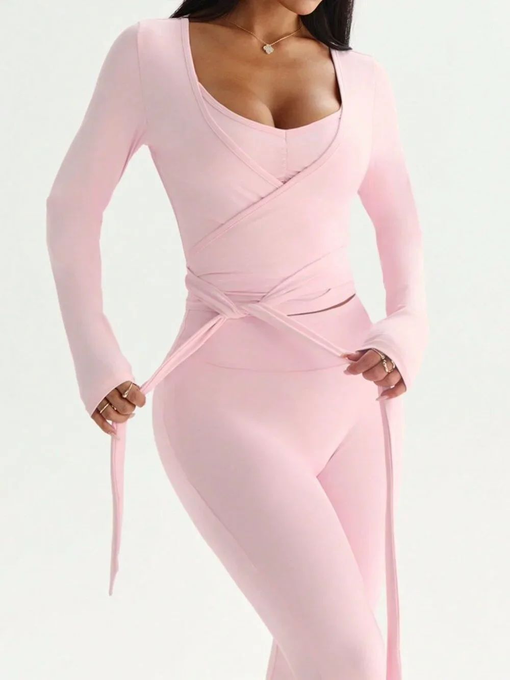 Pink Sporty Women's Pants, Top & Bra Set